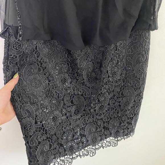 AIDAN MATTOX black lace blouson mini dress - Picture 6 of 6